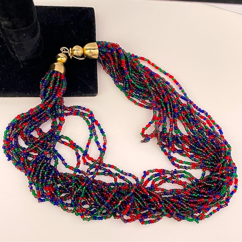 Vintage GLASS Beaded Rainbow Festival Autumn Beach Summer Oversized Necklace